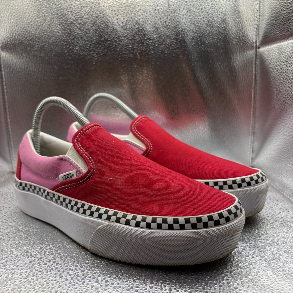 Size M6/W7.5 Vans Classic Slip-On Platform 2-Tone Fuchsia Pink Check Shoes